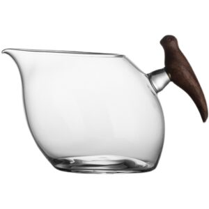 Joyful Brow Japanese-Style Glass Fairness Cup with Wooden Handle – High Borosilicate Tea Pitcher