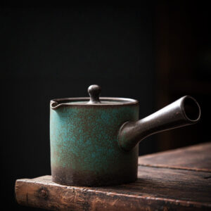 Zhanlan Blue Glazed Retro Ceramic Side-Handle Teapot 5 oz