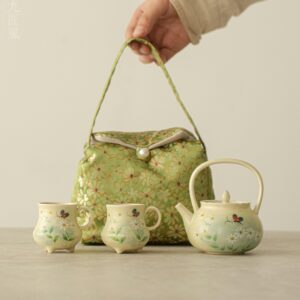 Hand-Painted Oil Daisy Ceramic Tea Set – 150ml Teapot, 2 Cups & Portable Carrying Pouch, Ideal for Afternoon Tea, Office & Gifts