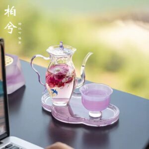 Elegant Glass Tea Set for One – 260ml Teapot with Cup & Tray | Modern Minimal Tea Set