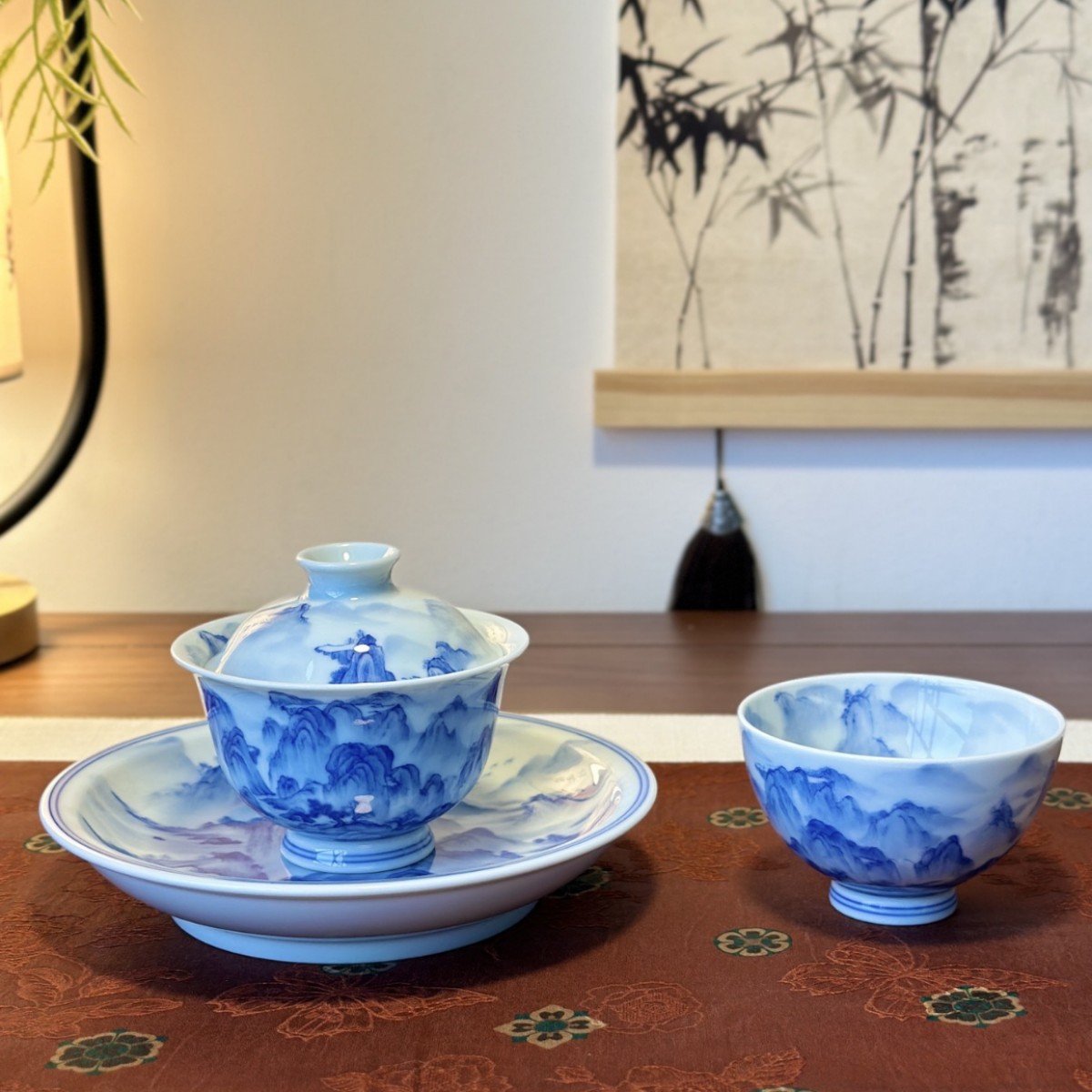 Hand-Painted Blue & White Gaiwan Tea Set – Jingdezhen Gongfu Porcelain (3-Piece)