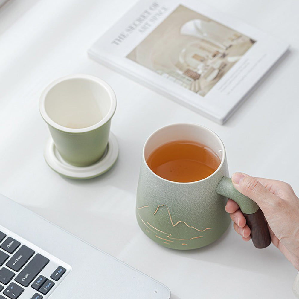 Porcelain Tea Infuser Mug with Lid and Filter – Thousand Miles Landscape Design - Image 3