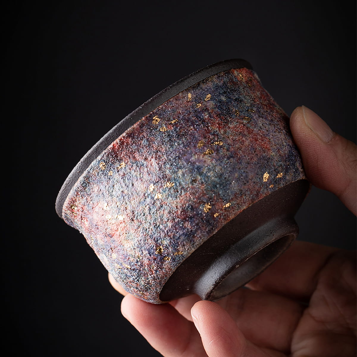 Colorful Rock Mine Ceramic Teacup – Handmade Rustic Gongfu Tea Cup - Image 3