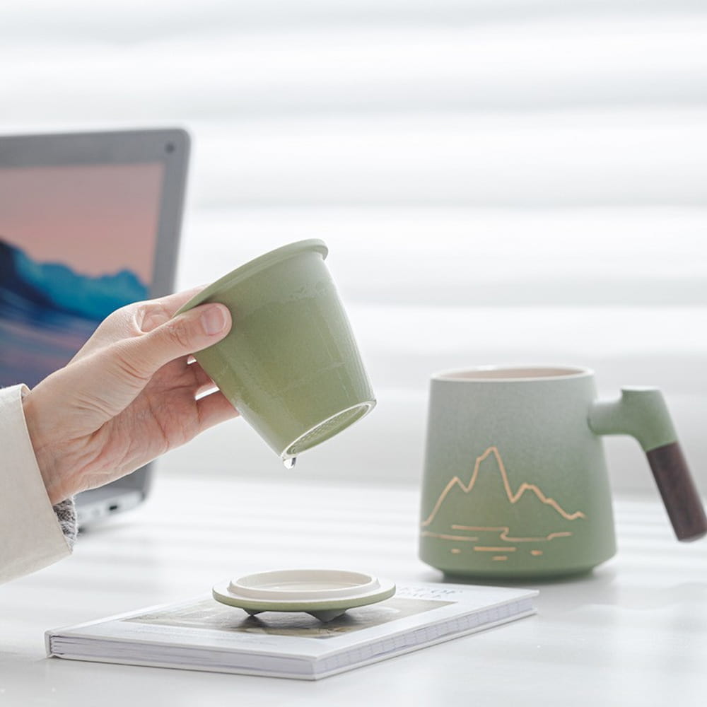 Porcelain Tea Infuser Mug with Lid and Filter – Thousand Miles Landscape Design - Image 5
