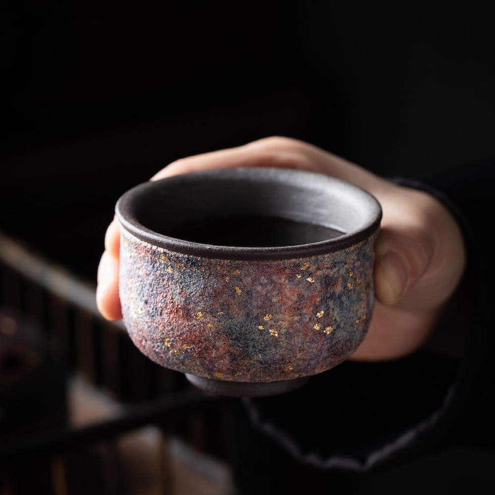 Colorful Rock Mine Ceramic Teacup – Handmade Rustic Gongfu Tea Cup - Image 5