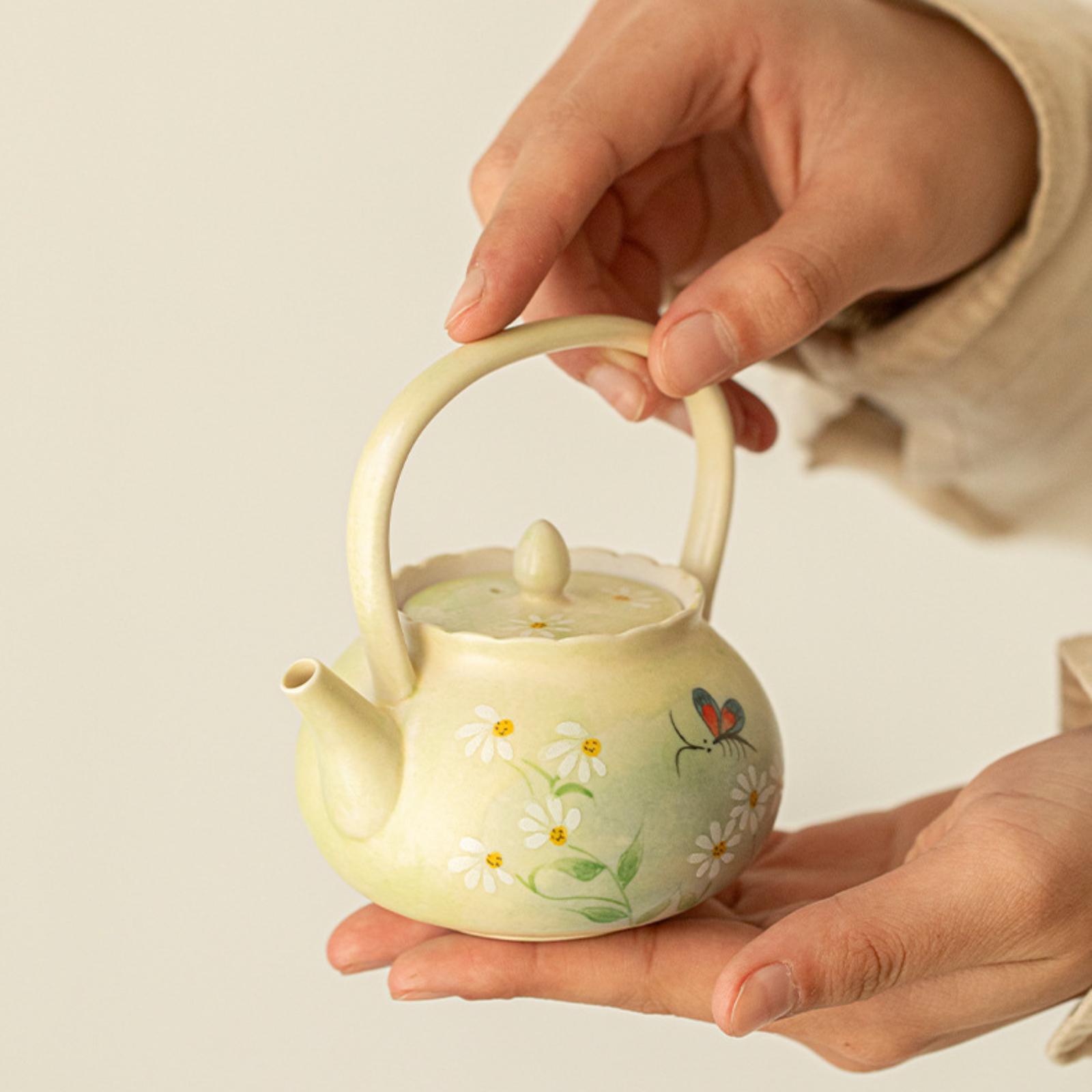 Hand-Painted Oil Daisy Ceramic Tea Set – 150ml Teapot, 2 Cups & Portable Carrying Pouch, Ideal for Afternoon Tea, Office & Gifts - Image 4