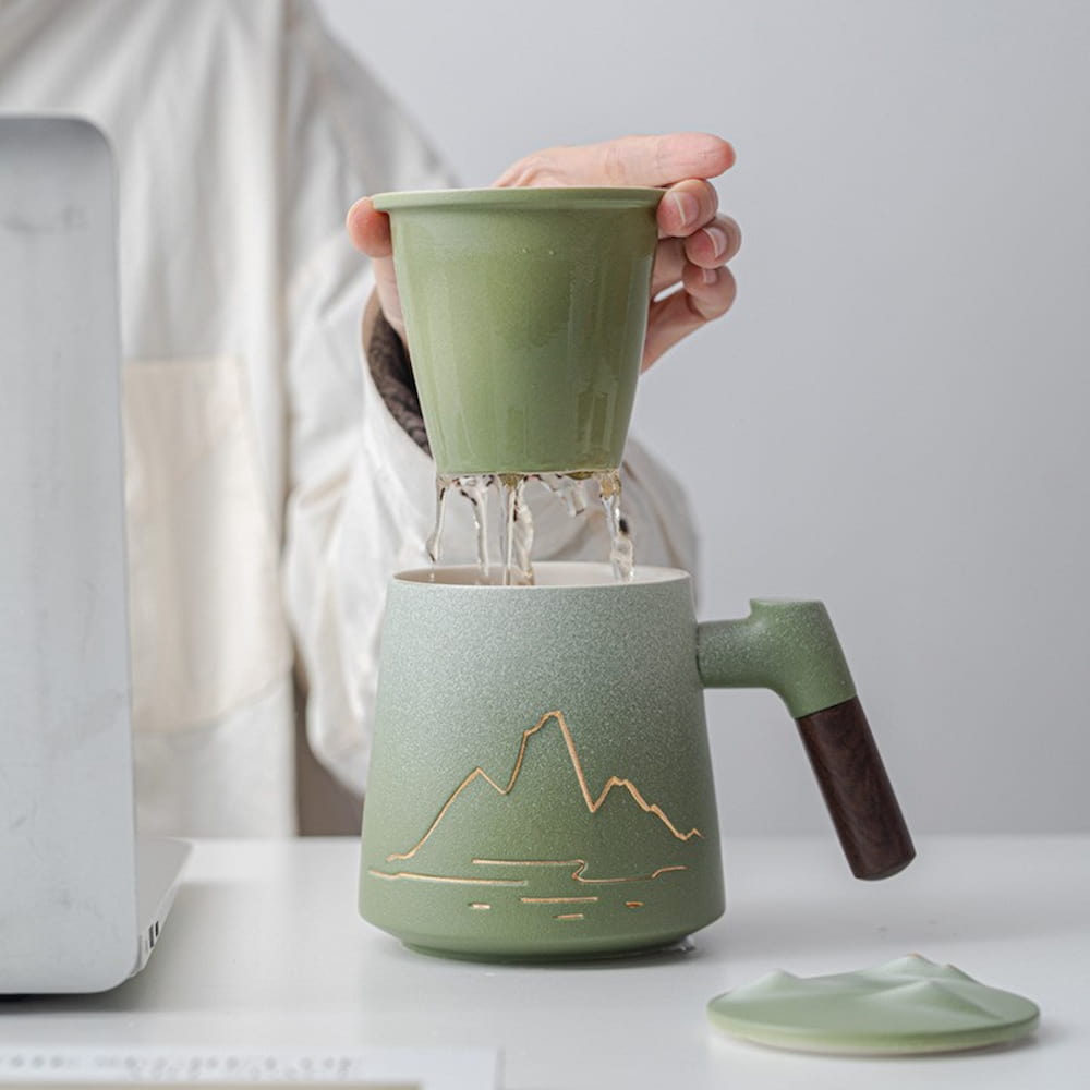 Porcelain Tea Infuser Mug with Lid and Filter – Thousand Miles Landscape Design - Image 4
