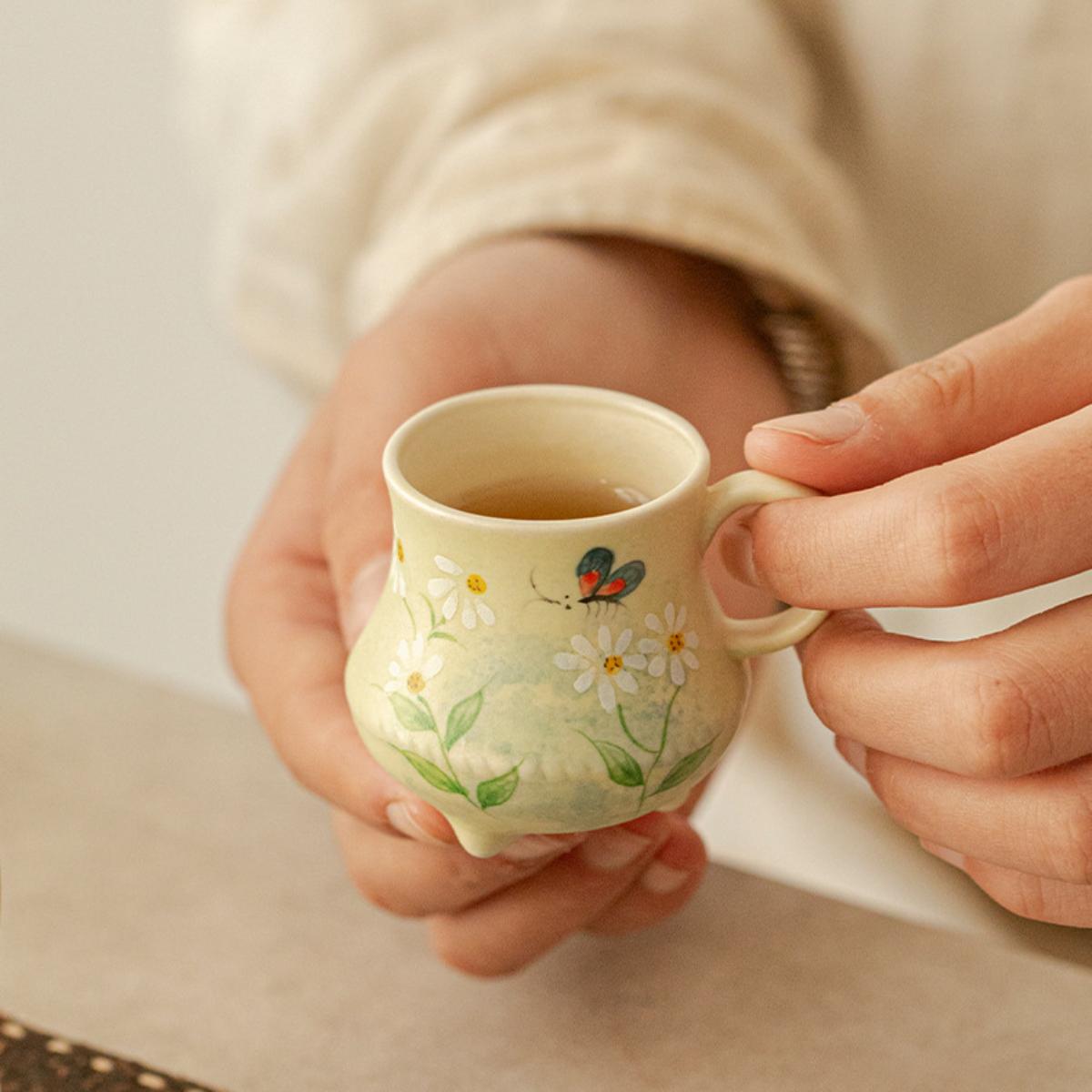 Hand-Painted Oil Daisy Ceramic Tea Set – 150ml Teapot, 2 Cups & Portable Carrying Pouch, Ideal for Afternoon Tea, Office & Gifts - Image 6