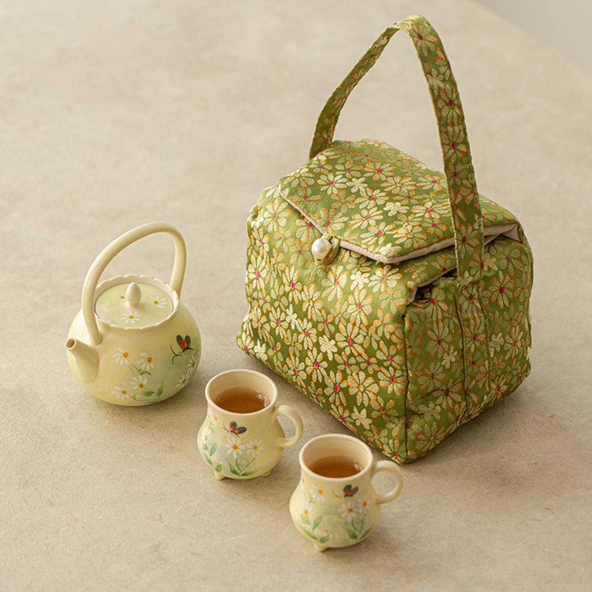 Hand-Painted Oil Daisy Ceramic Tea Set – 150ml Teapot, 2 Cups & Portable Carrying Pouch, Ideal for Afternoon Tea, Office & Gifts - Image 7