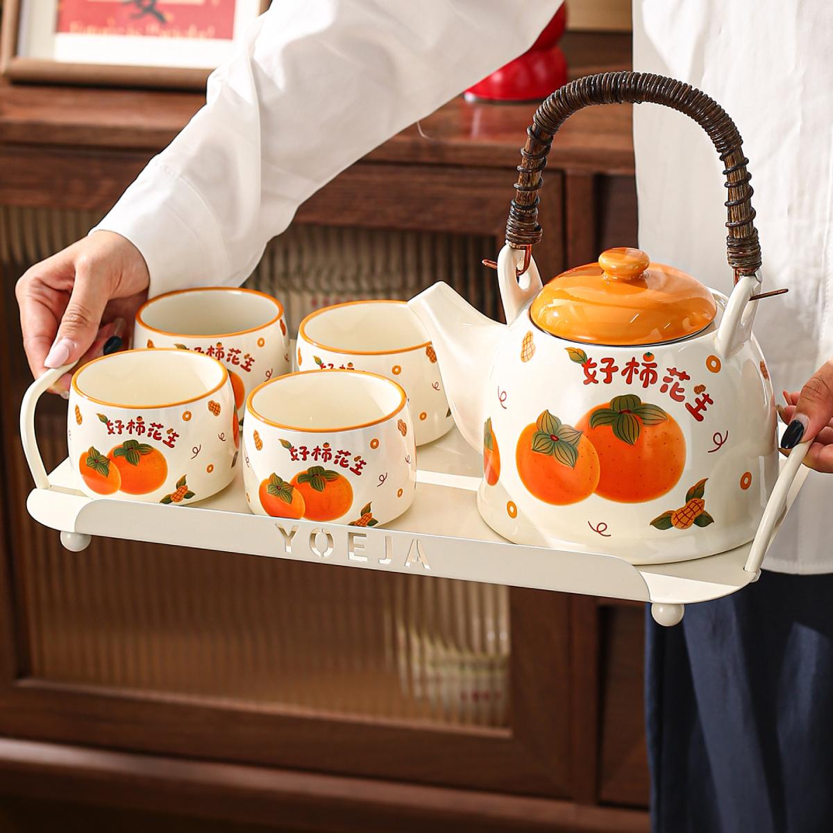 Good Fortune Ceramic Tea Set – 1150ml Teapot with 4 Cups, Tray & Gift Box - Image 8