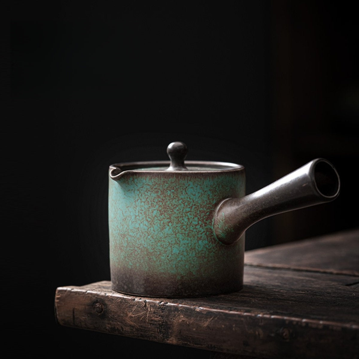 Zhanlan Blue Glazed Retro Ceramic Side-Handle Teapot 5 oz - Image 2