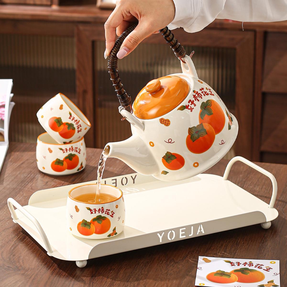 Good Fortune Ceramic Tea Set – 1150ml Teapot with 4 Cups, Tray & Gift Box - Image 9
