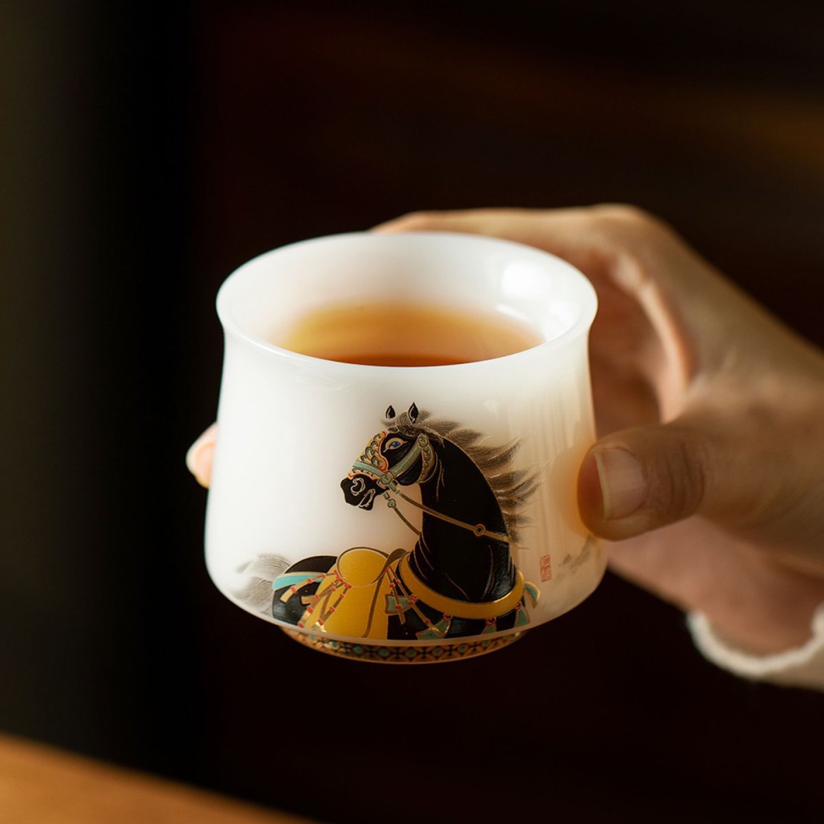 Puyu White Porcelain Black Horse High-End Owner’s Tea Cup Gift Box 3.4 fl oz - Image 4