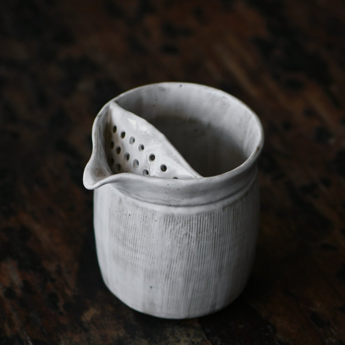 Japanese-Style Rustic Ceramic Fairness Cup with Filter | Handmade Tea Pitcher - Image 2