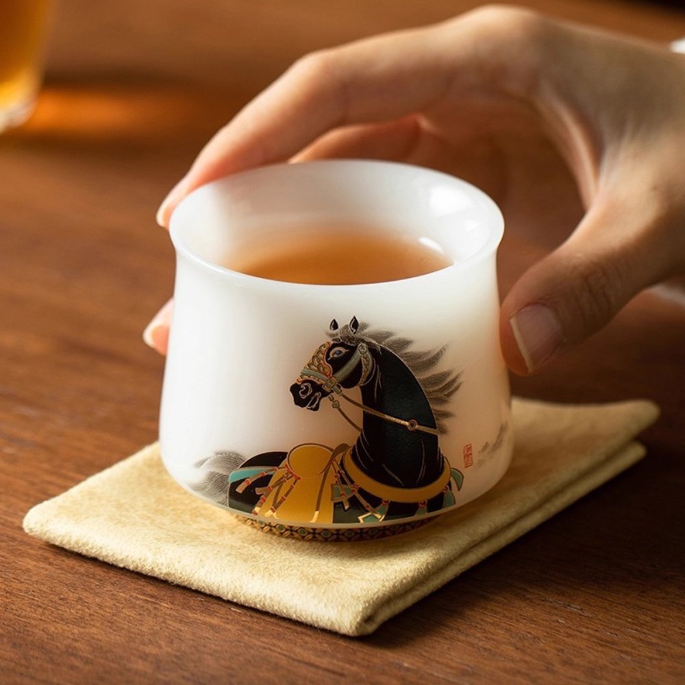 Puyu White Porcelain Black Horse High-End Owner’s Tea Cup Gift Box 3.4 fl oz - Image 2