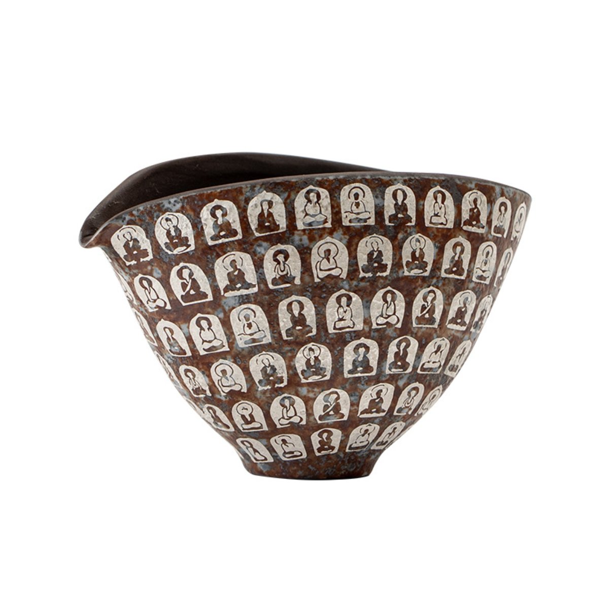 Vintage Thousand Buddha Ceramic Fairness Cup with Silver Accent – Handcrafted Gongfu Tea Pitcher