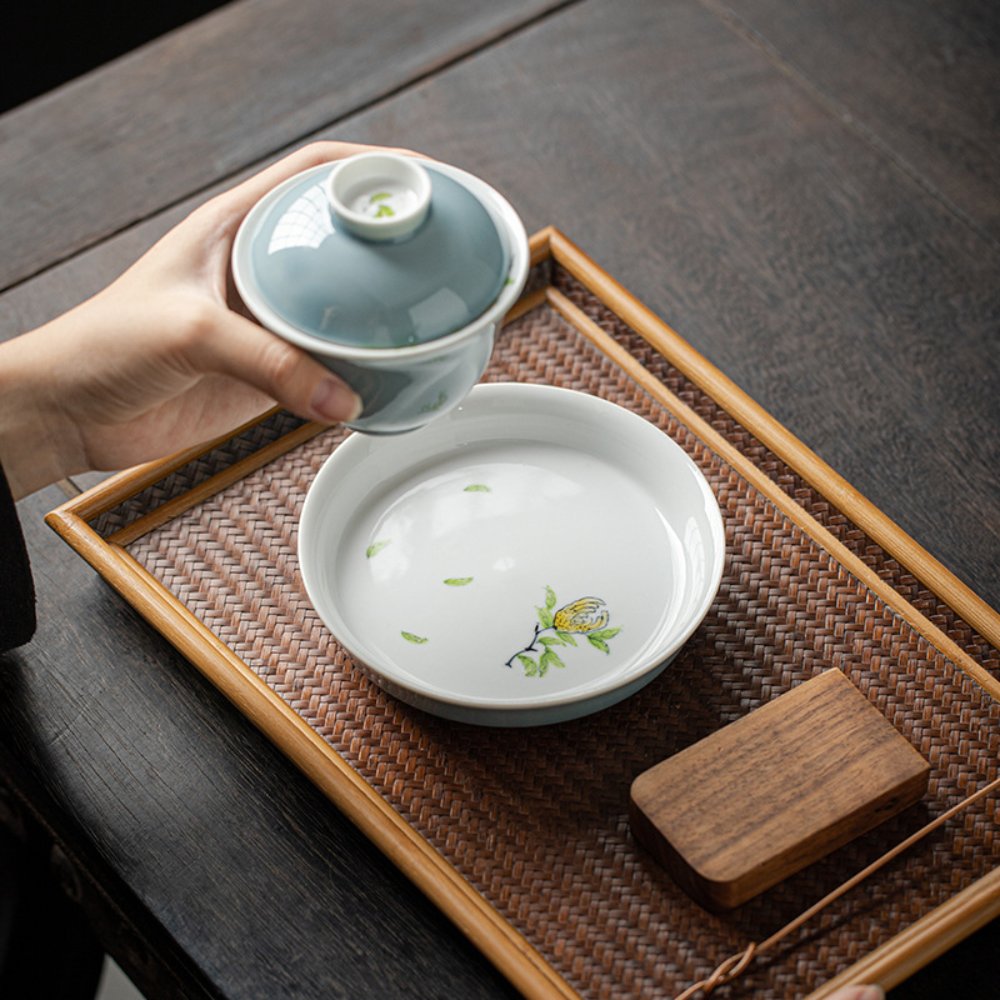 Celadon Hand-Painted Porcelain Gaiwan Tea Set 5 oz - Image 4