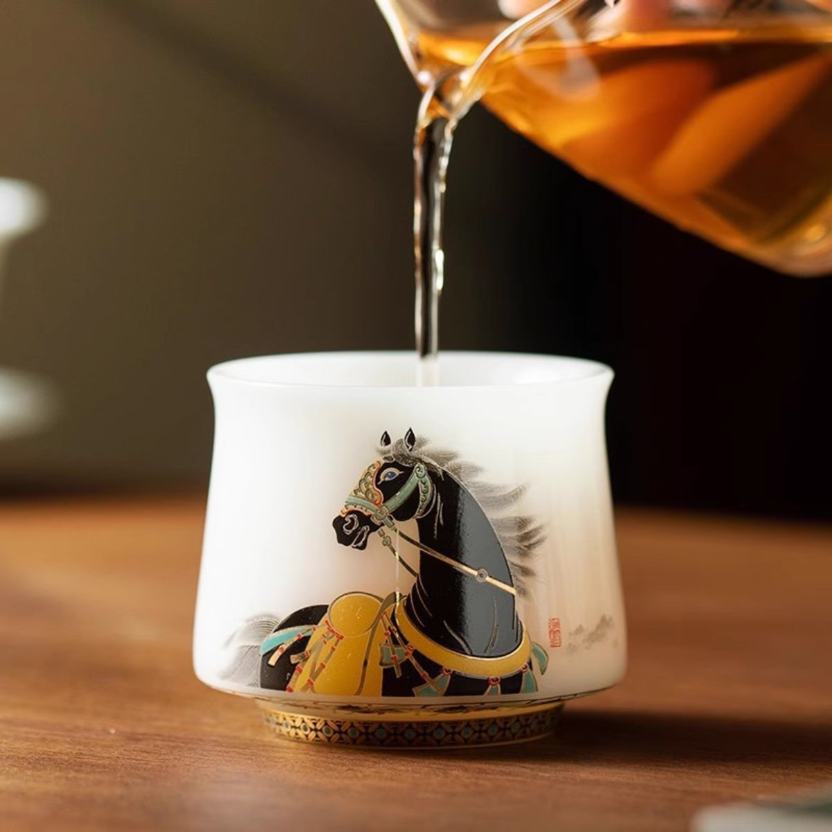 Puyu White Porcelain Black Horse High-End Owner’s Tea Cup Gift Box 3.4 fl oz - Image 5
