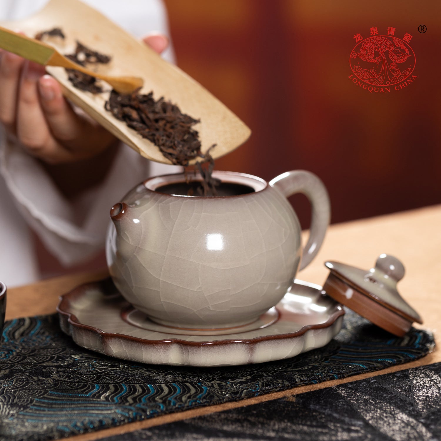 Handmade Longquan Celadon Gongfu Teapot with Stand 250ml - Image 3