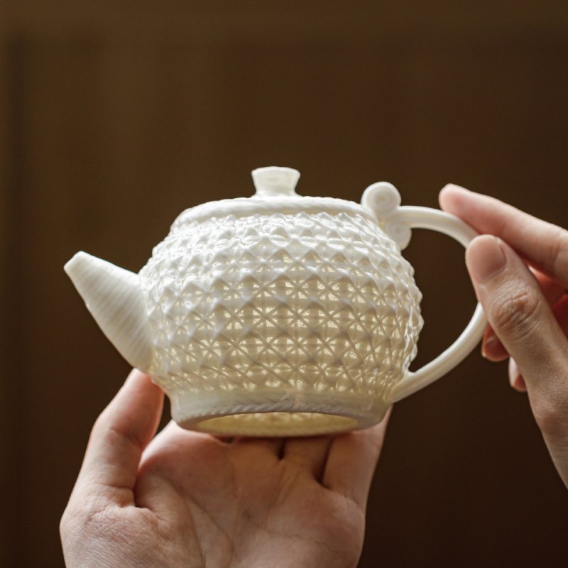 Handmade White Porcelain Woven Teapot 160ml - Image 3