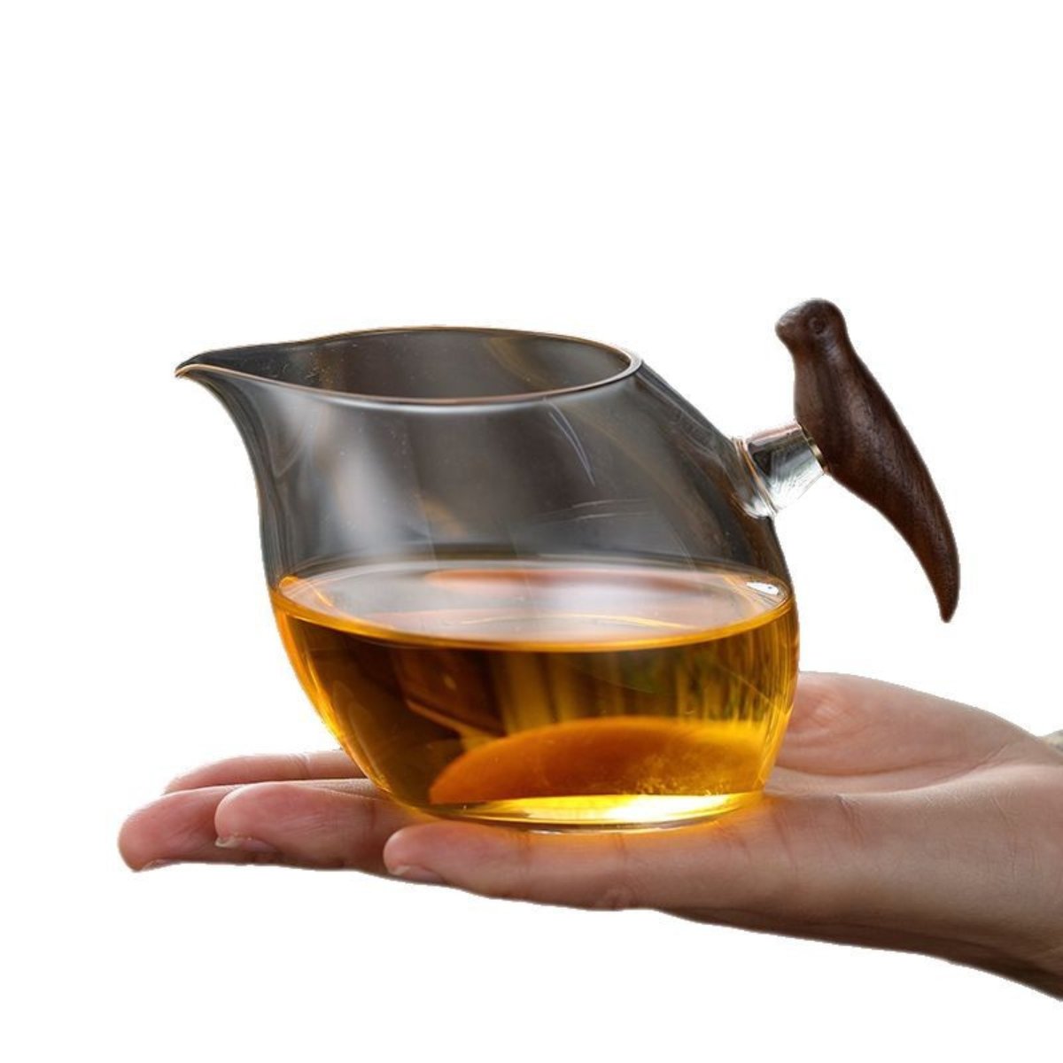 Joyful Brow Japanese-Style Glass Fairness Cup with Wooden Handle – High Borosilicate Tea Pitcher - Image 3