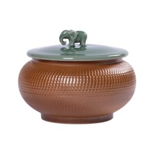 Dragon Kiln Celadon Handmade Elephant Tea Caddy – 850ML Large Capacity with Gift Box