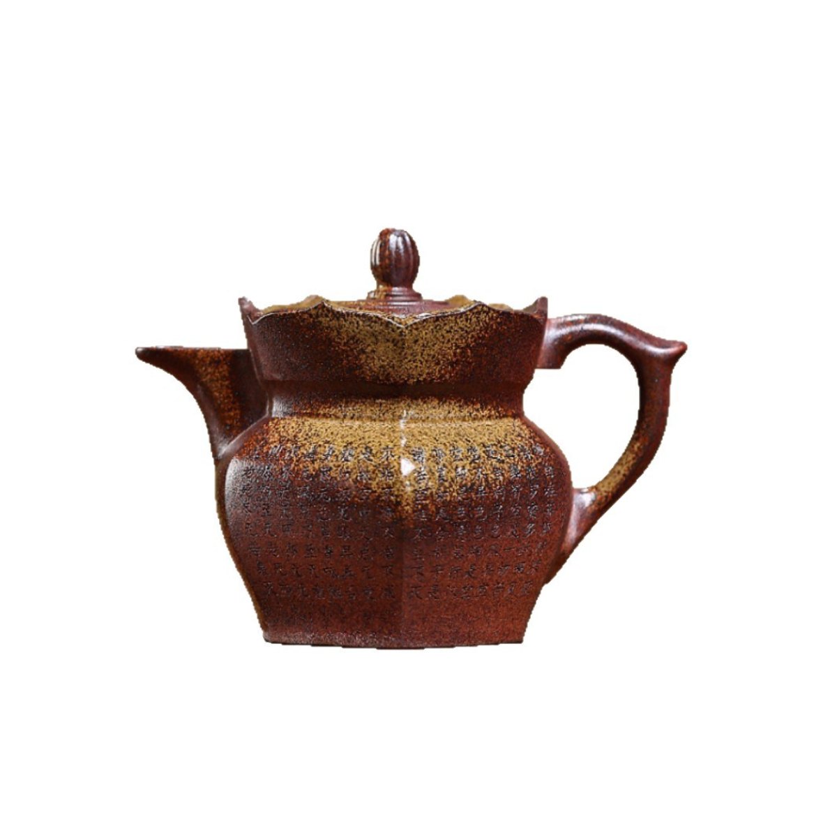 Six-Sided Monk Hat Yixing Zisha Teapot – Wood-Fired Duan Ni Clay, Hand-Carved Sutra, 290ml / 9.8oz - Image 2
