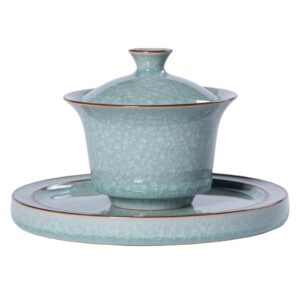 Large Longquan Celadon Ice-Crystal Gaiwan with Tray (San Cai) – 170ML Gift Box Set