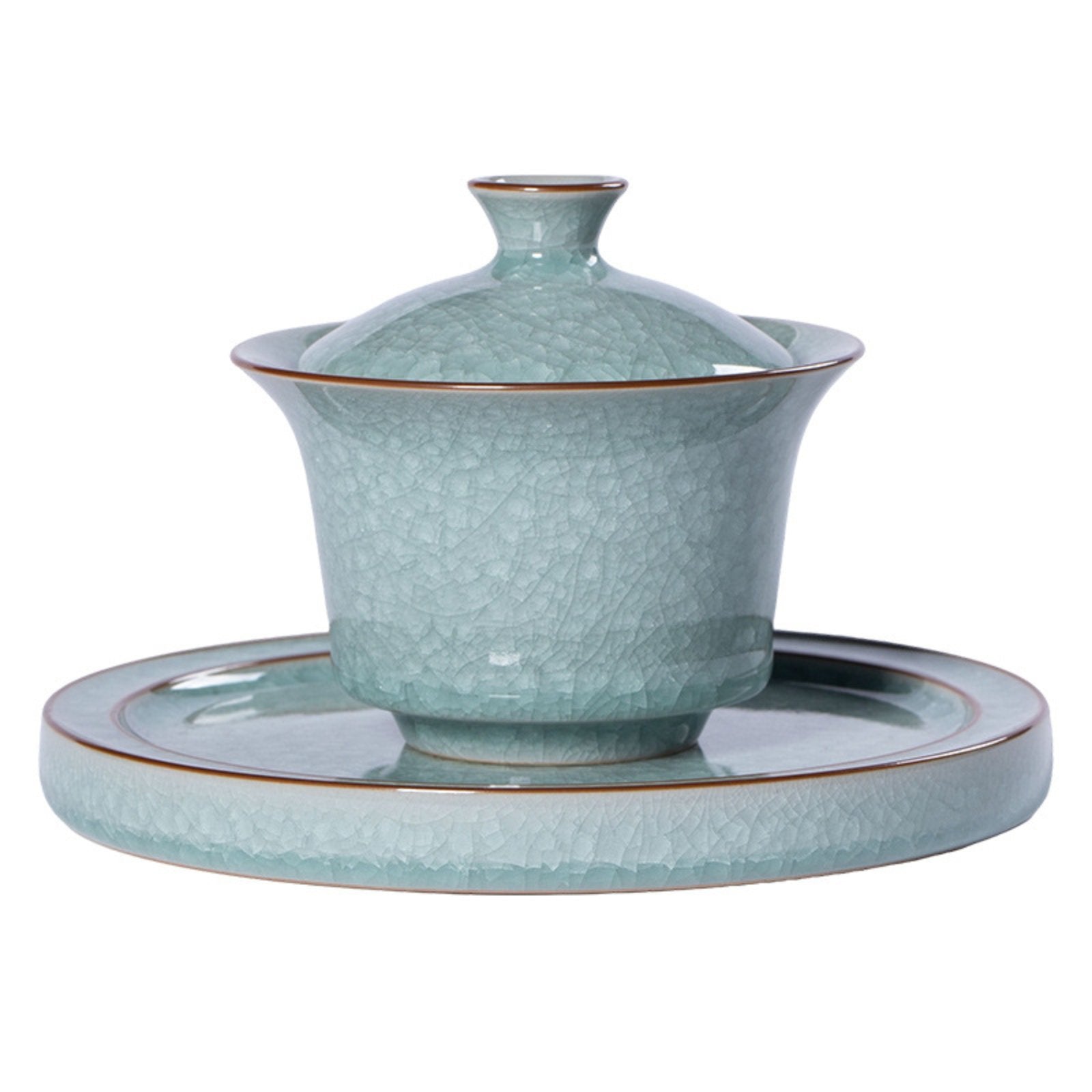 Large Longquan Celadon Ice-Crystal Gaiwan with Tray (San Cai) – 170ML Gift Box Set