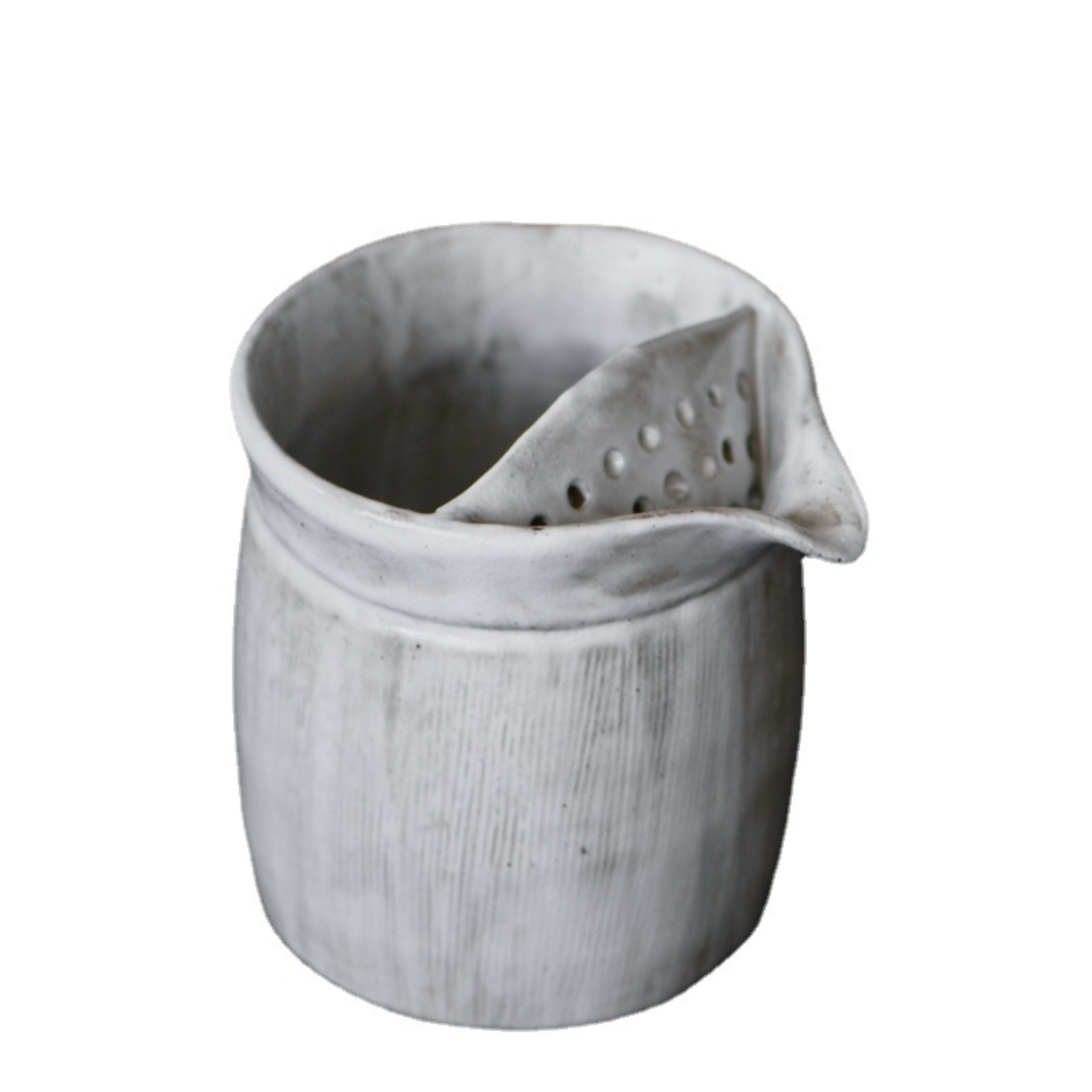 Japanese-Style Rustic Ceramic Fairness Cup with Filter | Handmade Tea Pitcher
