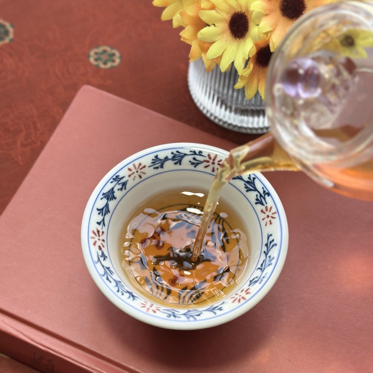 Hand-Painted Fish & Algae Pattern Blue & White with Red Glaze Master Tea Cup – Classic Chinese Gongfu Tea Cup - Image 6
