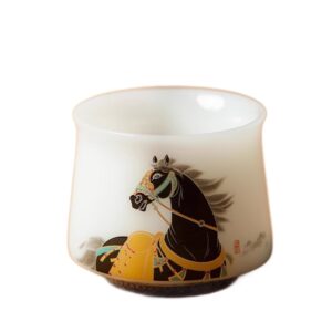 Puyu White Porcelain Black Horse High-End Owner’s Tea Cup Gift Box 3.4 fl oz