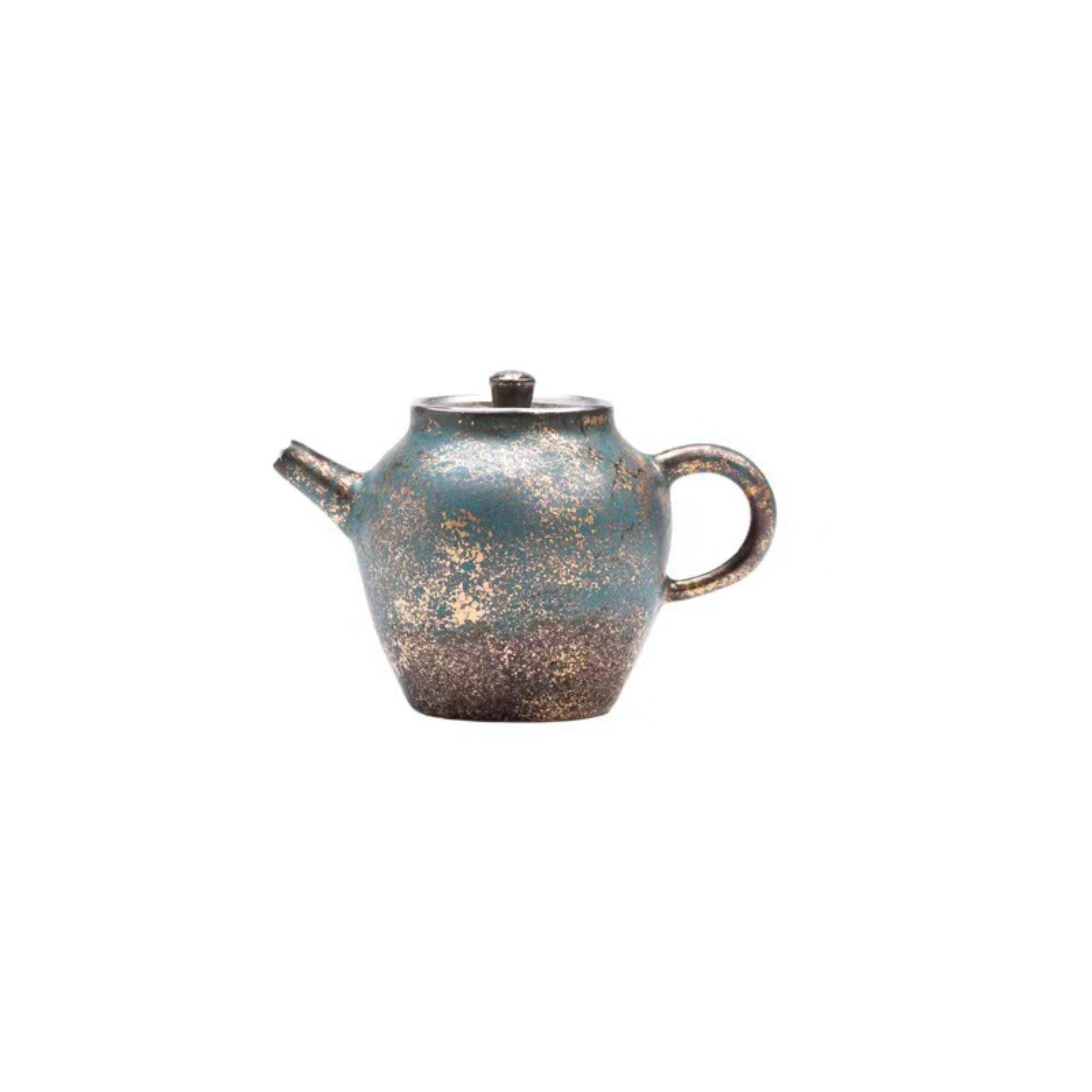 Evergreen Glaze Ceramic Teapot with Vintage Gold Accents – 5.4oz (160ML) Handcrafted Tea Kettle - Image 6
