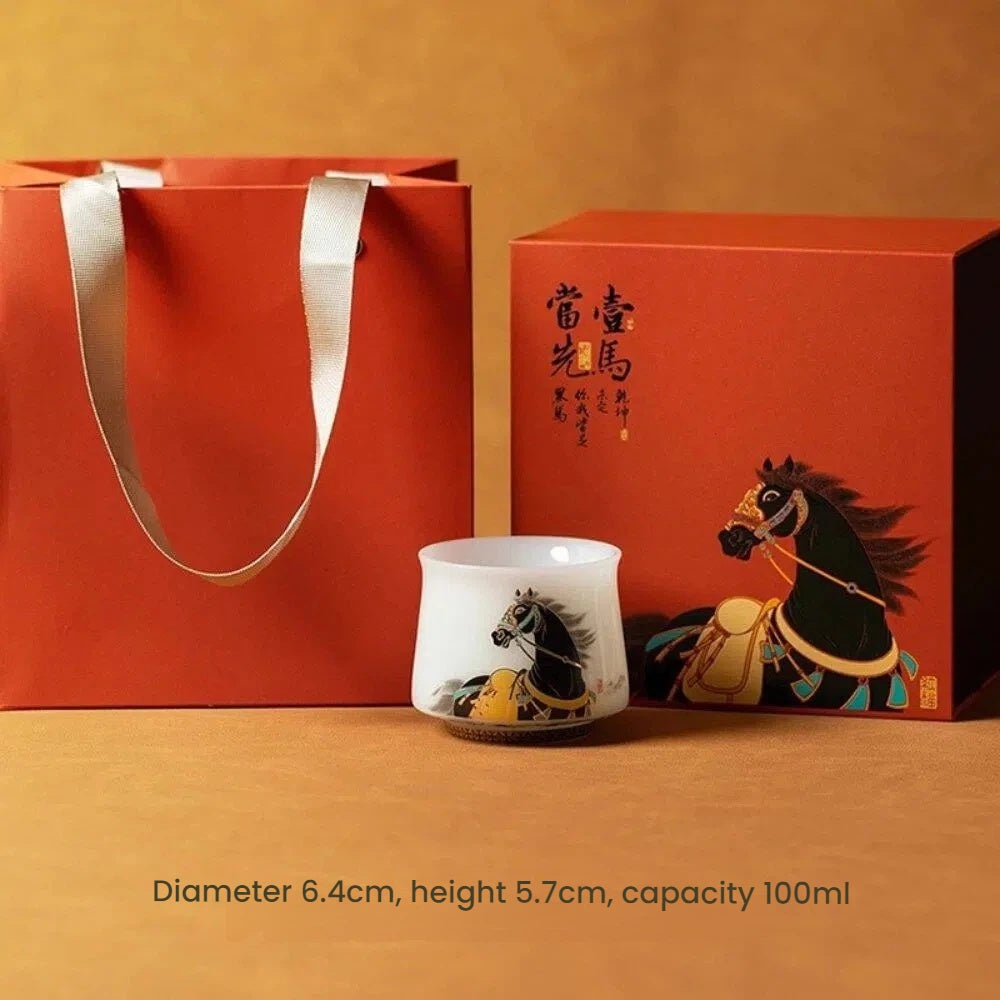 Puyu White Porcelain Black Horse High-End Owner’s Tea Cup Gift Box 3.4 fl oz - Image 7